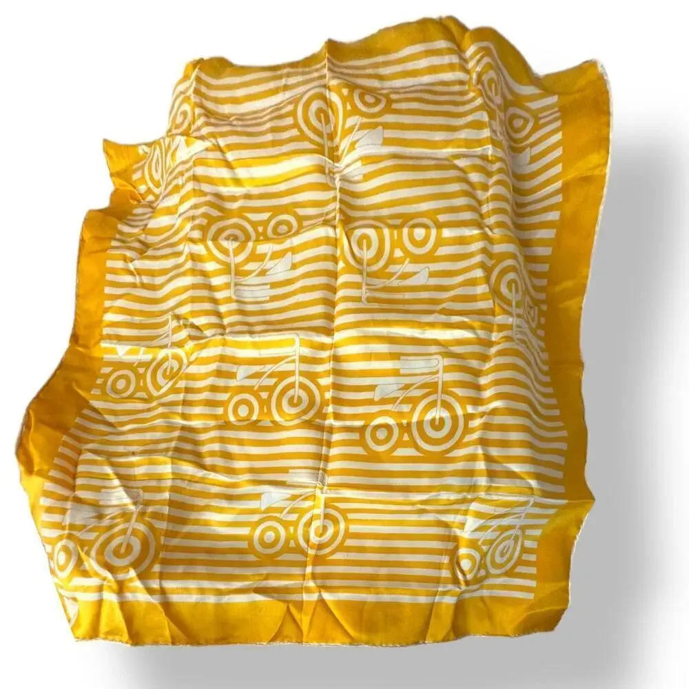 22” Square Bicycle Yellow & White Ray Strauss Unltd. Scarf 25% Silk & Japan VNTG